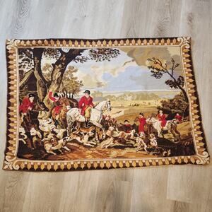 Wayborn Handknitted Wool Needlepoint English Fox Hunt Tapestry 43" X 31" History